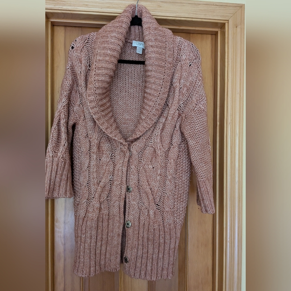 LOFT Cable Knit Cardigan Sweater - Pink